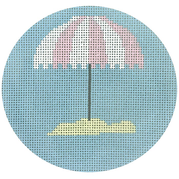 Pink Beach Umbrella Round Painted Canvas Atlantic Blue Canvas - 1
