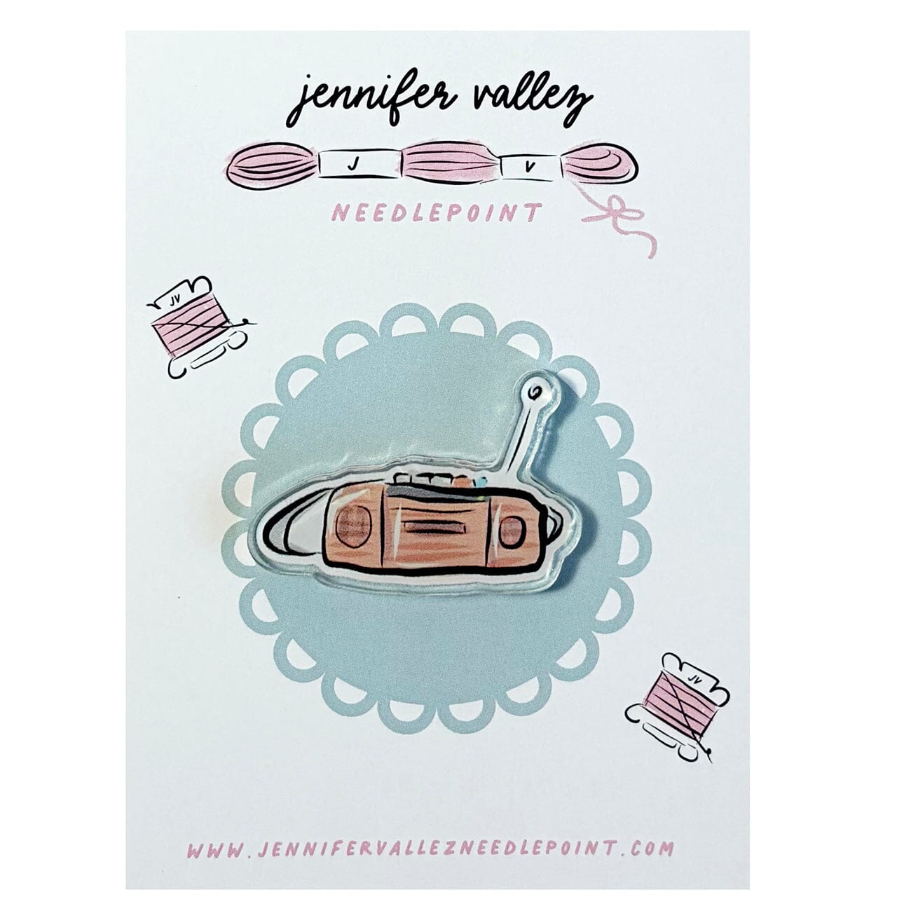 Pink Boombox Acrylic Needle Minder Accessories Jennifer Vallez Needlepoint - 1