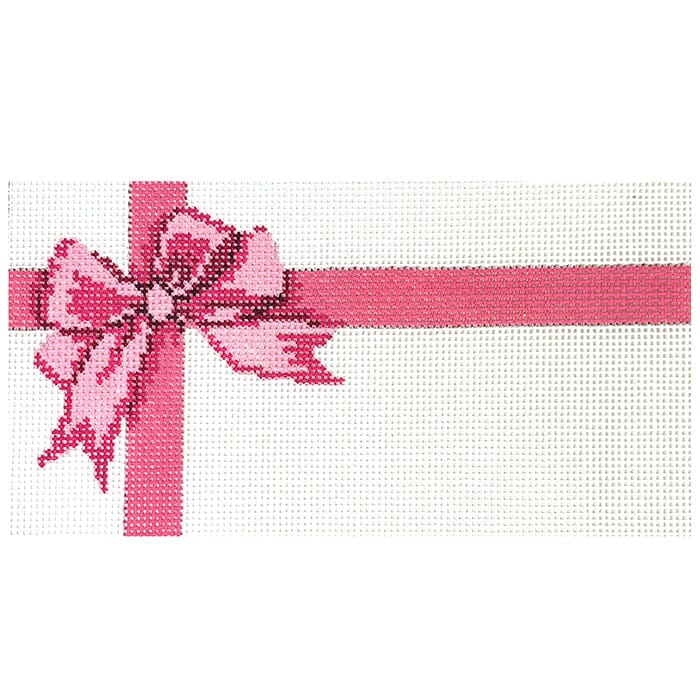 Pink Bow Present Everyday Clutch Insert Painted Canvas Susan Roberts Needlepoint Designs Inc. - 1