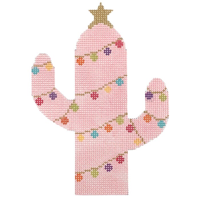 Pink Cactus Ornament Painted Canvas Stitch Rock Designs - 1