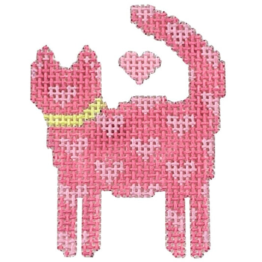 Pink Cat with Heart Painted Canvas NDLPT Designs 