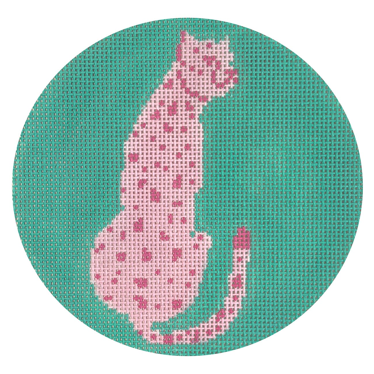 Pink Cheetah on Aqua Round Painted Canvas Walker's Needlepoint - 1