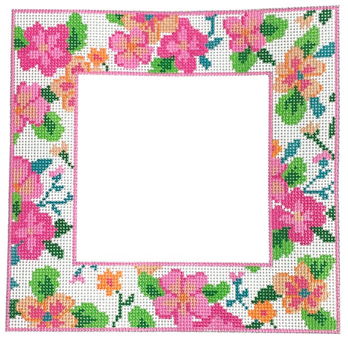 Pink Floral Pillow Frame Painted Canvas KCN Designers - 1