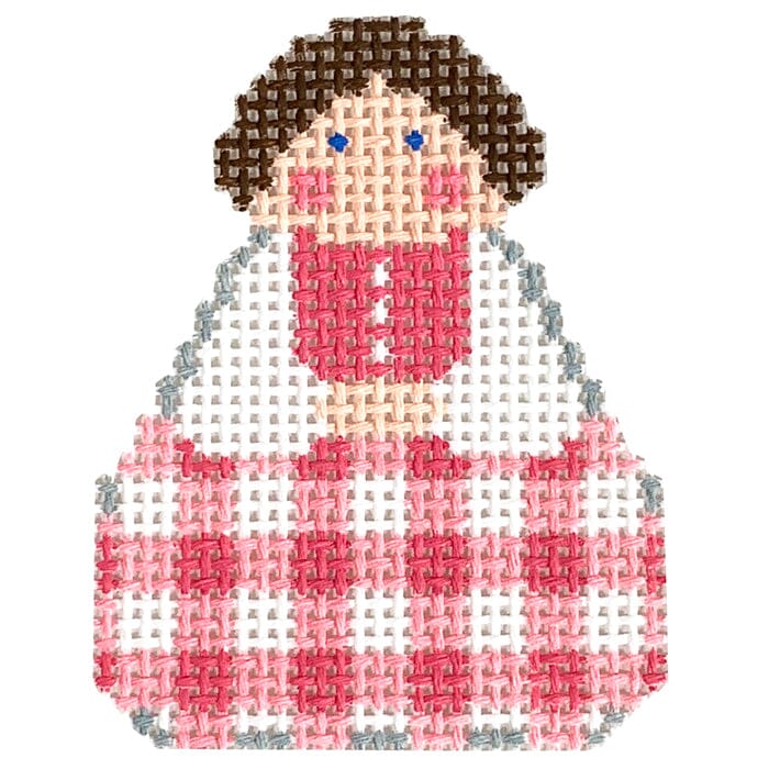 Pink Gingham Angel Ornament Painted Canvas Stitch Its - 1