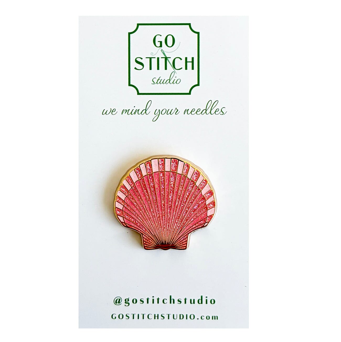 Pink Glitter Scallop Shell Needle Minder Accessories Go Stitch Studio - 1