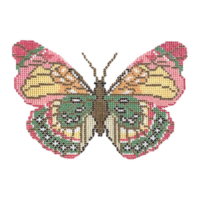 Pink Green Butterfly Ornament on 18 Painted Canvas Initial K Studio - 1