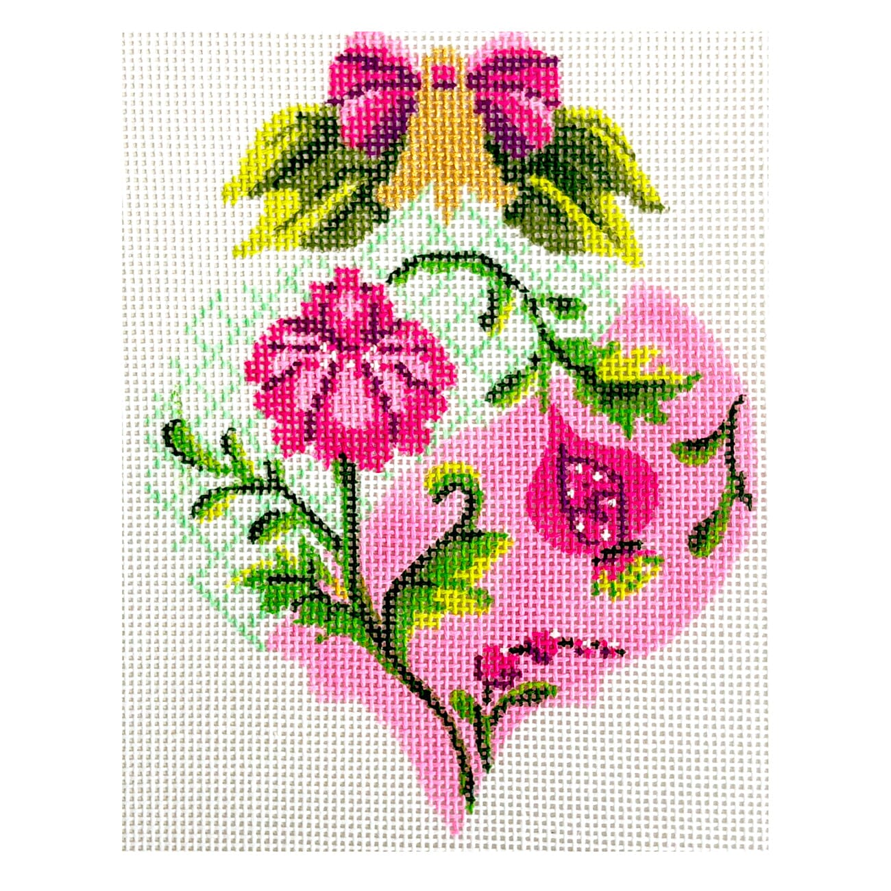 Pink & Green Trellis Teardrop Ball Painted Canvas The Colonial Needle Company - 1