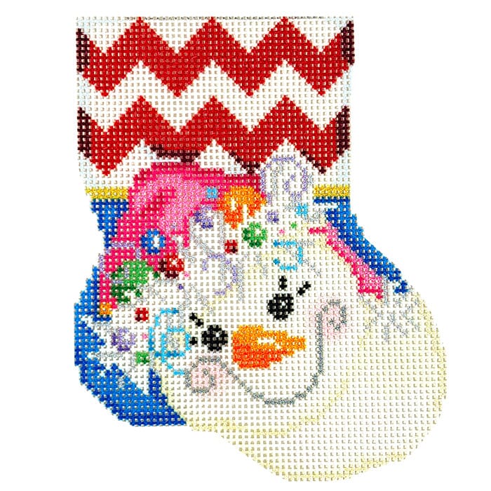 Pink Hat Snowlady Mini Sock Printed Canvas Two Sisters Needlepoint