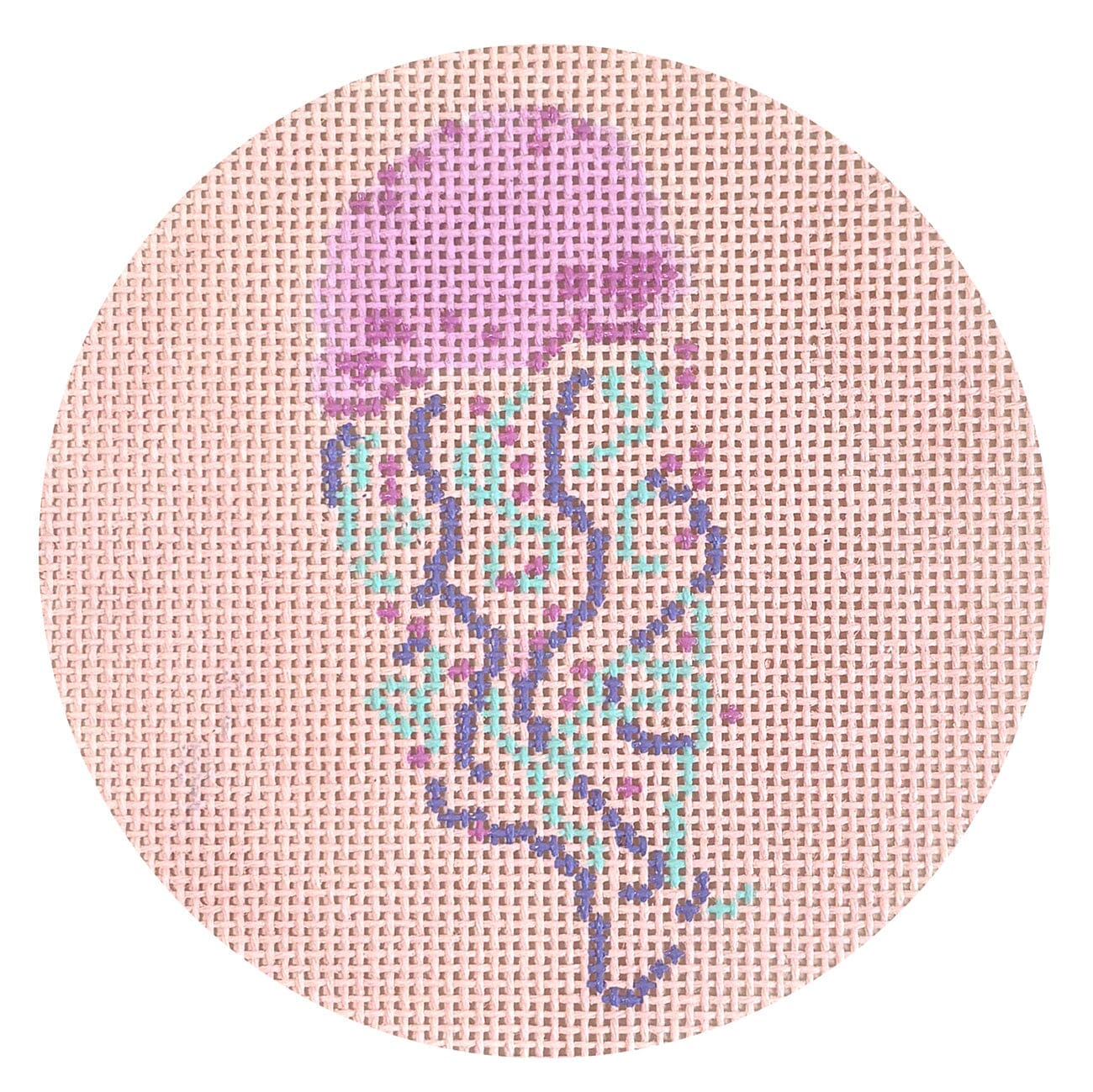 Pink Jellyfish Round Painted Canvas Walker's Needlepoint - 1