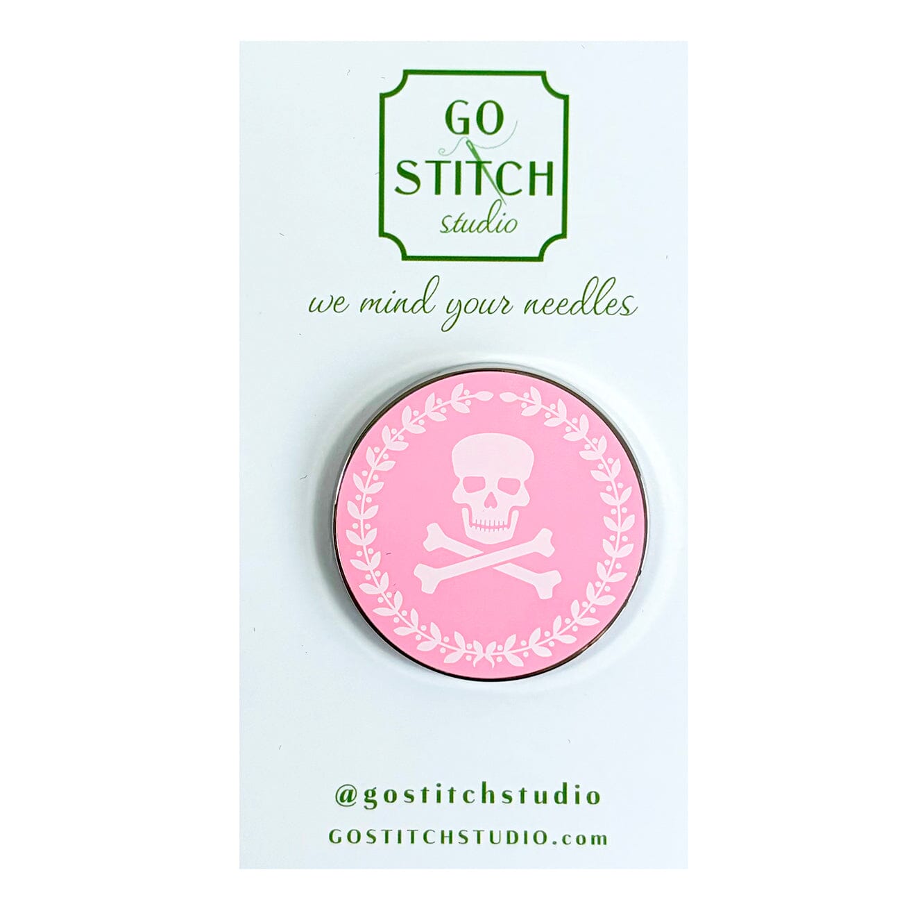 Pink Jolly Roger Skull & Crossbones Needle Minder Accessories Go Stitch Studio - 1