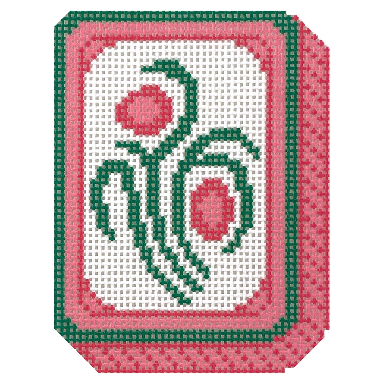 Pink Mahjong Flower Tile Painted Canvas KCN Designers - 1