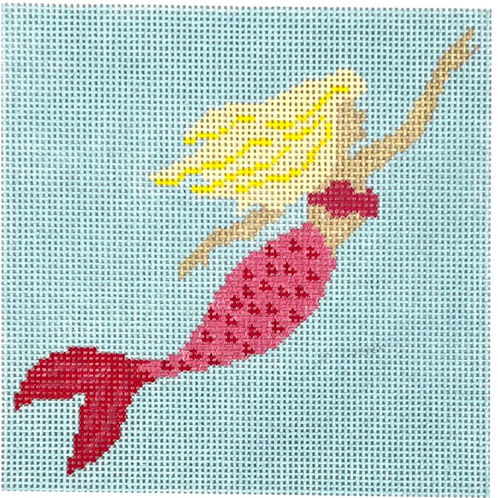 Pink Mermaid 18 ct. Painted Canvas The Salty Stitcher - 1