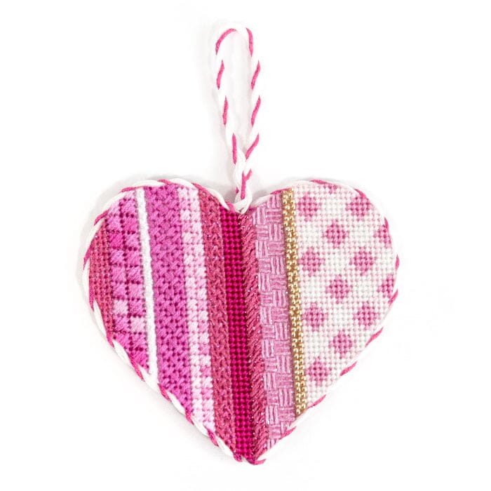 Pink Ombre/Gingham Medium Heart with Stitch Guide Printed Canvas Two Sisters Needlepoint