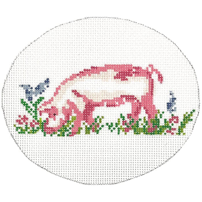 Pink Pig Oval Painted Canvas KCN Designers