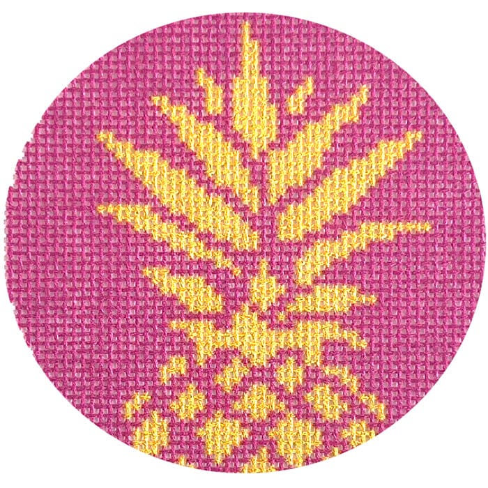 Pink Pineapple 3" Round Printed Canvas Two Sisters Needlepoint