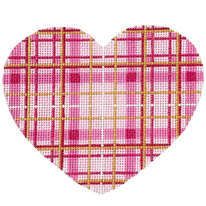 Pink Plaid Heart Printed Canvas Two Sisters Needlepoint