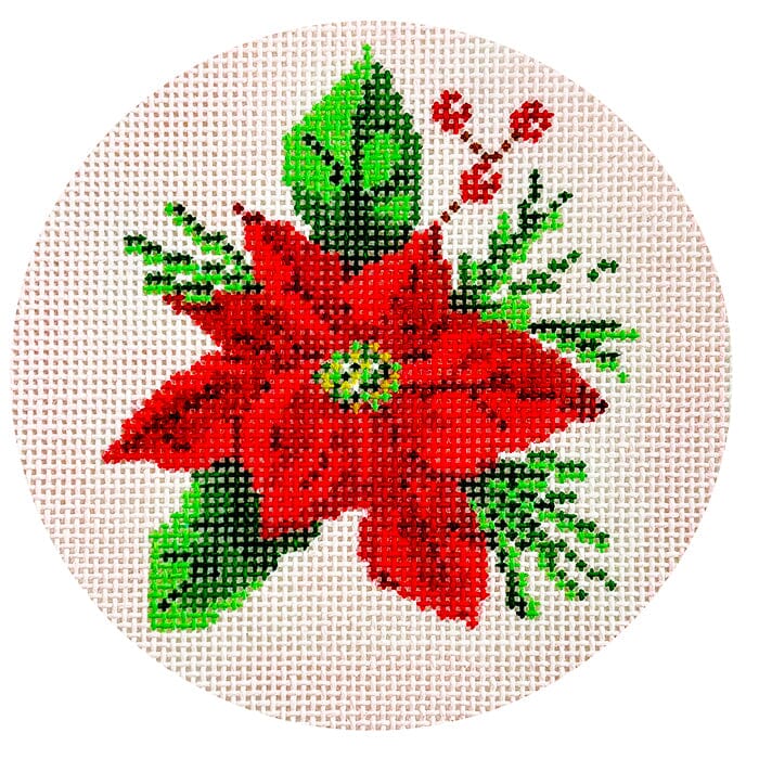 Pink Poinsettia 4" Ornament Painted Canvas Initial K Studio - 1