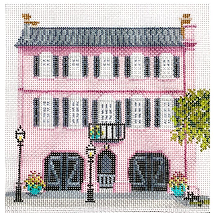 Pink Row House in Charleston on 13 Painted Canvas Needle Crossings