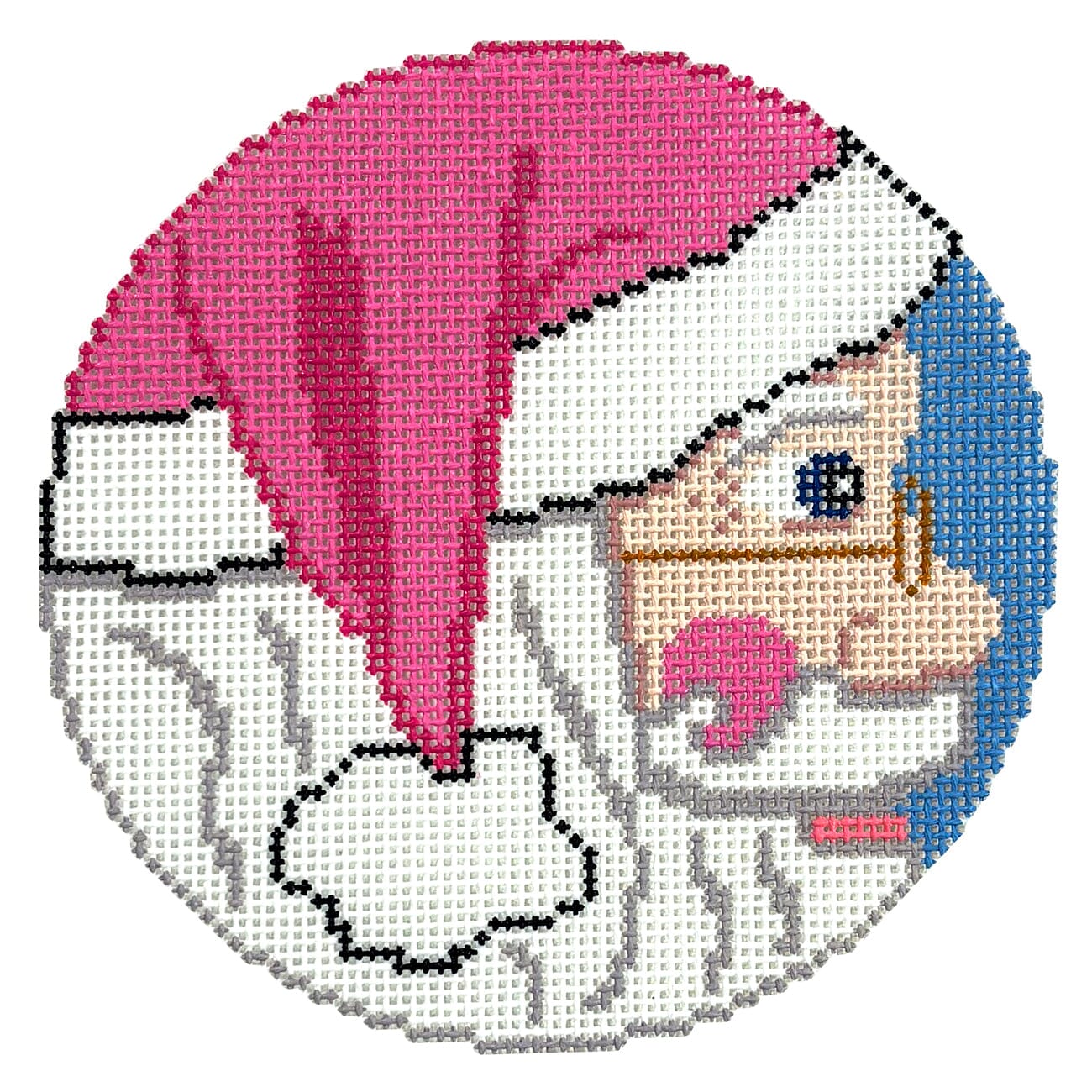 Pink Santa Round Painted Canvas Frances Mary Needlepoint - 1