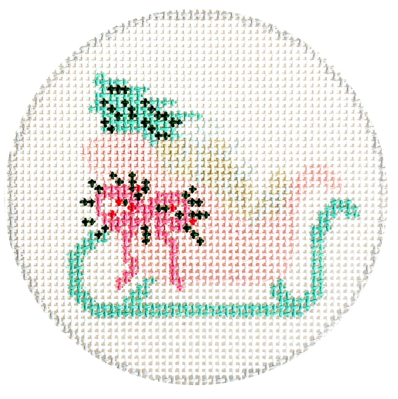 Pink Sled Round Painted Canvas Walker's Needlepoint - 1