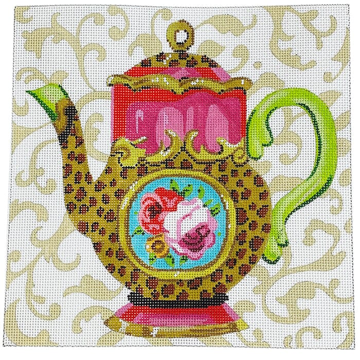 Pink Teapot Floral Leopard Painted Canvas Colors of Praise