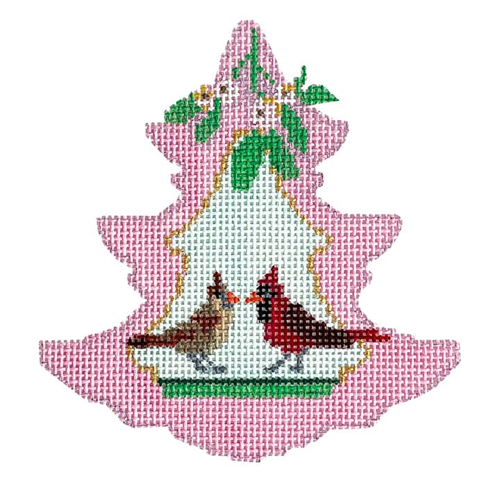 Pink Tree Cardinal Pair Painted Canvas Blue Ridge Stitchery - 1