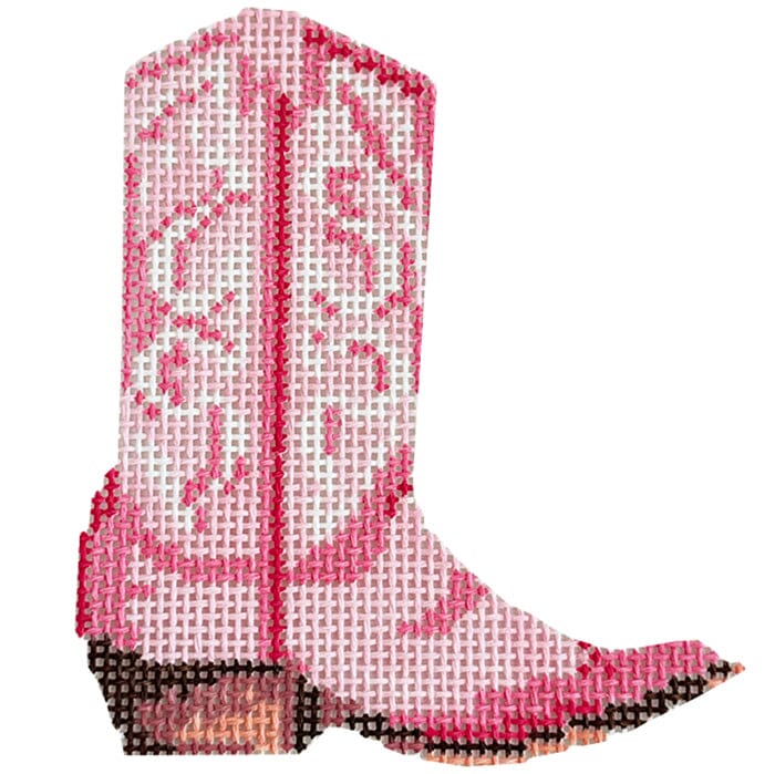 Pink Western Boot Painted Canvas Anne Fisher Needlepoint LLC - 1