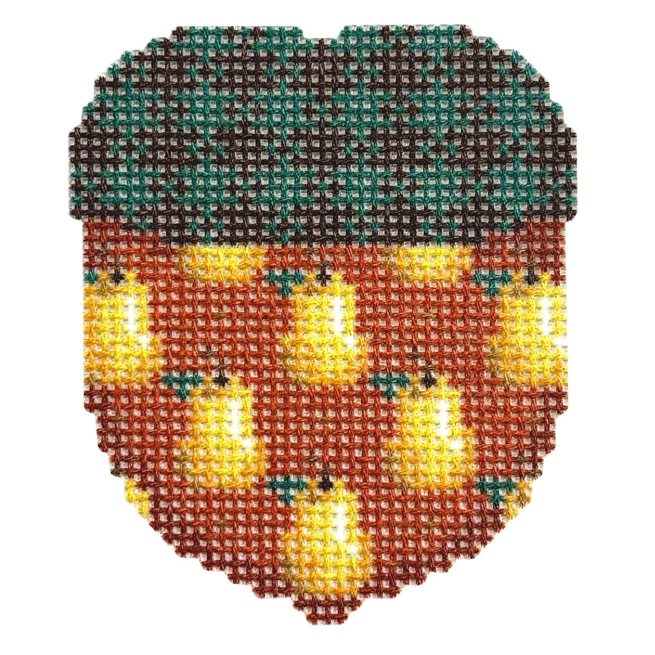 Plaid Cap/Pears Mini Acorn Printed Canvas Two Sisters Needlepoint - 1