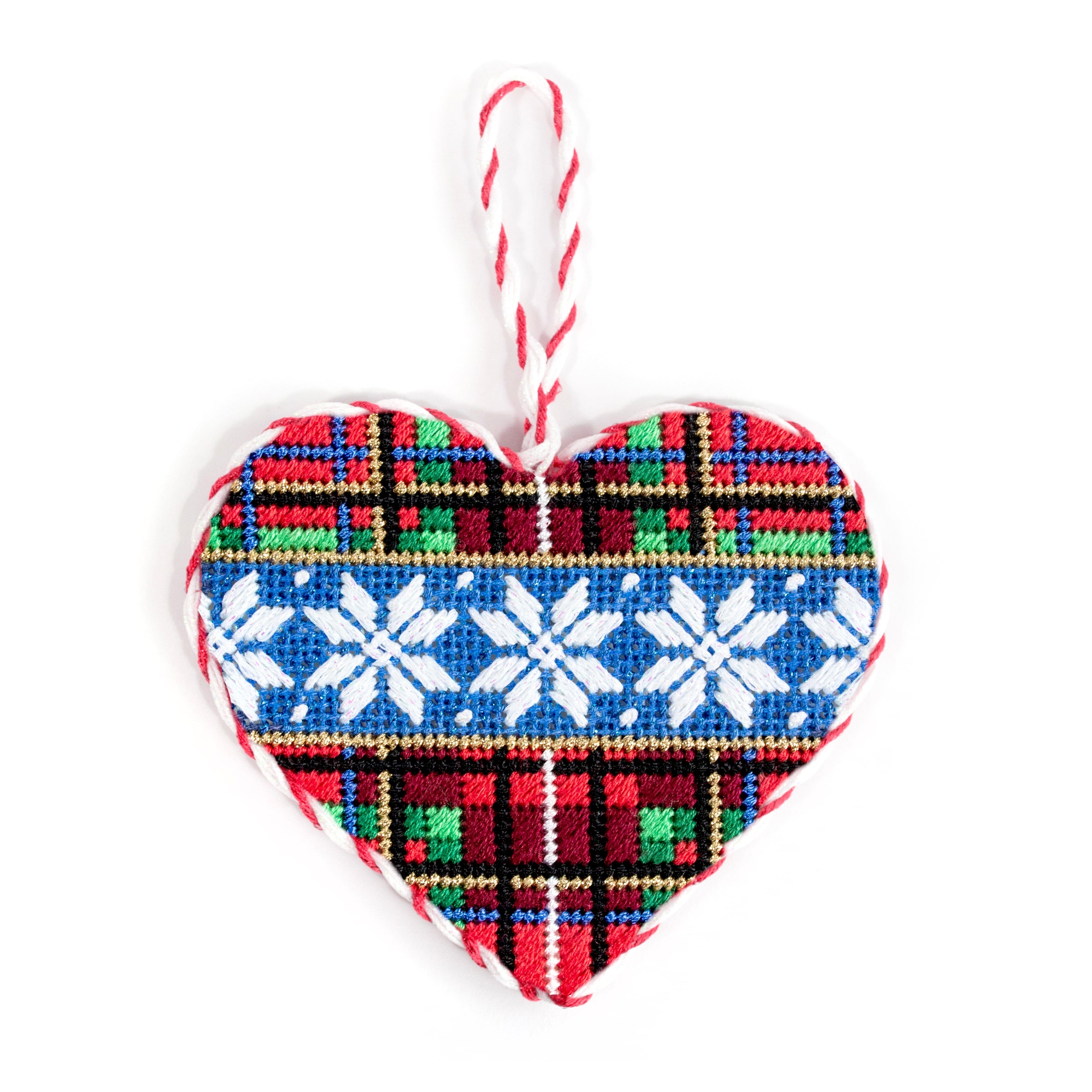 Plaid/Flakes Heart with Stitch Guide Printed Canvas Two Sisters Needlepoint