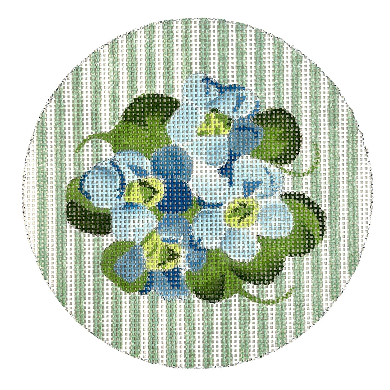 Pocket Full of Posies No. 3 on Sage Round Painted Canvas The Plum Stitchery - 1