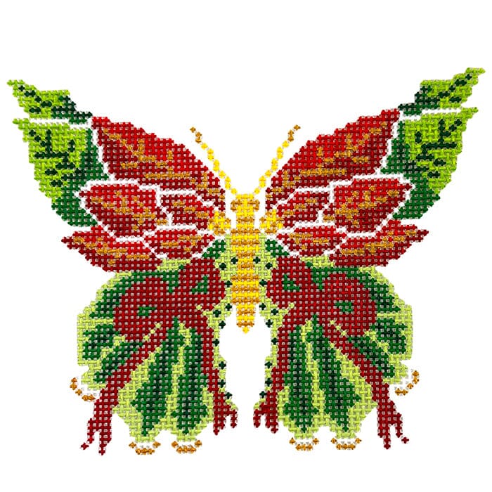 Poinsettia Butterfly Ornament Painted Canvas Initial K Studio - 1
