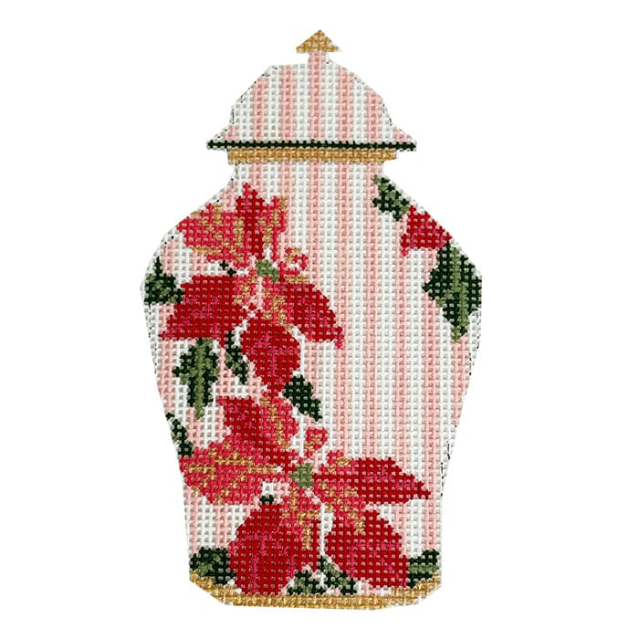 Poinsettia Ginger Jar Painted Canvas The Gingham Stitchery - 1