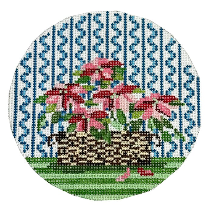 Poinsettias Ornament Painted Canvas The Plum Stitchery - 1