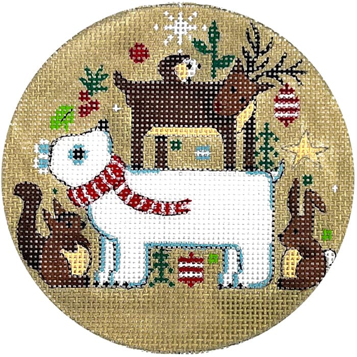 Polar Bear Stacked Animals Round Painted Canvas Alice Peterson Company