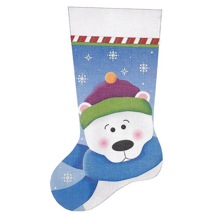 Polar Bear Stocking 13 mesh Painted Canvas Pepperberry Designs - 1