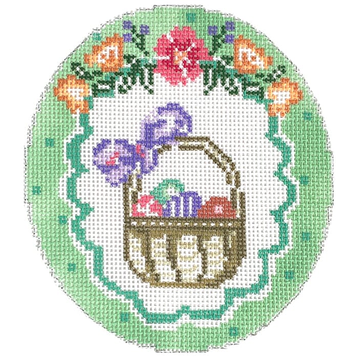 Polka Dot Easter Vignette Basket Oval Painted Canvas KCN Designers - 1