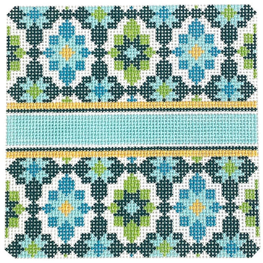 Portuguese Tiles 4.25" Square - Turquoise Painted Canvas Lauren Bloch Designs 