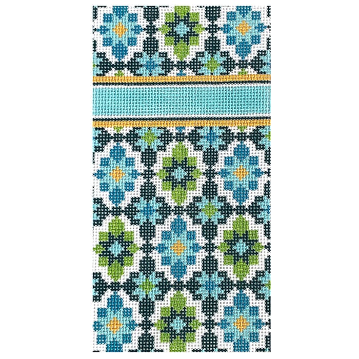 Portuguese Tiles Eyeglass Case Turquoise Painted Canvas Lauren Bloch Designs - 1