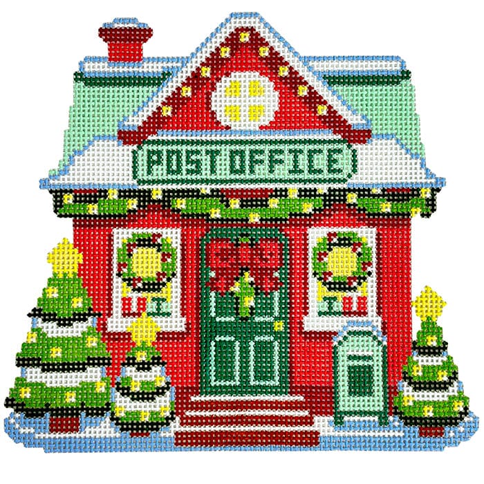 Post Office Christmas Village Painted Canvas Lucky Lotus Needlepoint - 1