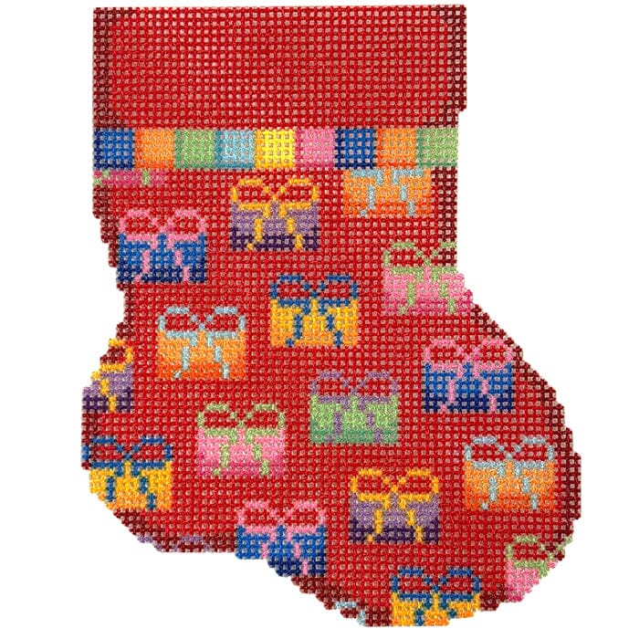 Presents Repeat Mini Sock Printed Canvas Two Sisters Needlepoint