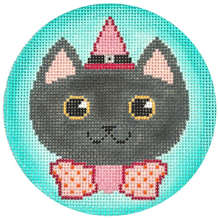 Pretty Spooky Witch Kitty Painted Canvas Eye Candy Needleart