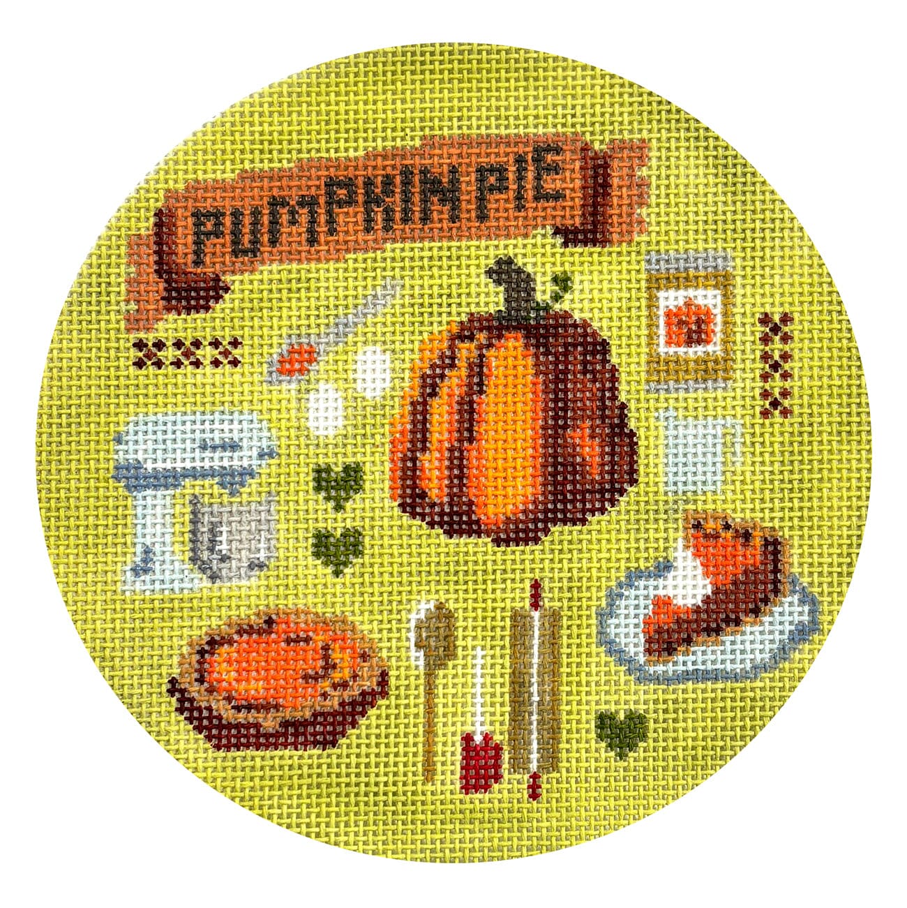 Pumpkin Pie Collage Round Painted Canvas Atlantic Blue Canvas - 1
