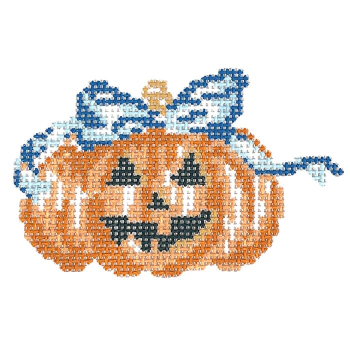 Pumpkin with Blue Bow Painted Canvas KCN Designers - 1