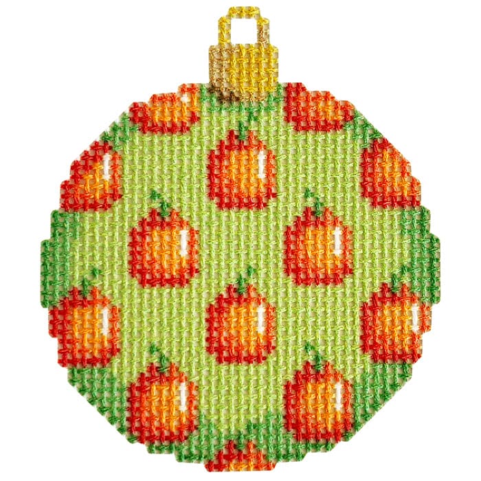 Pumpkins on Lime Mini Ball Printed Canvas Two Sisters Needlepoint