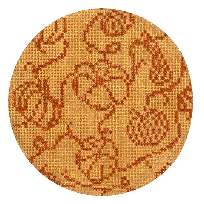 Pumpkins on Vine Round Orange Painted Canvas Goodpoint Needlepoint - 1