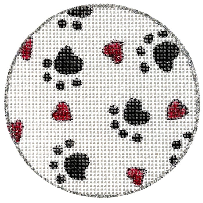 Puppy Paws and Hearts 4" Round Painted Canvas Alice Peterson Company