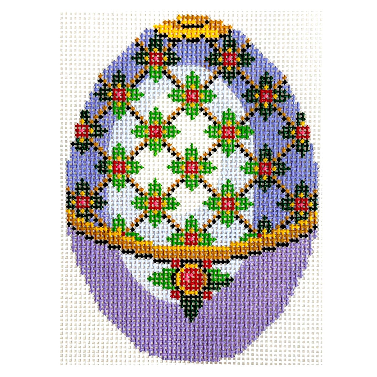Purple Faberge Egg, Green Lattice Painted Canvas Lee's Needle Art Inc. - 1