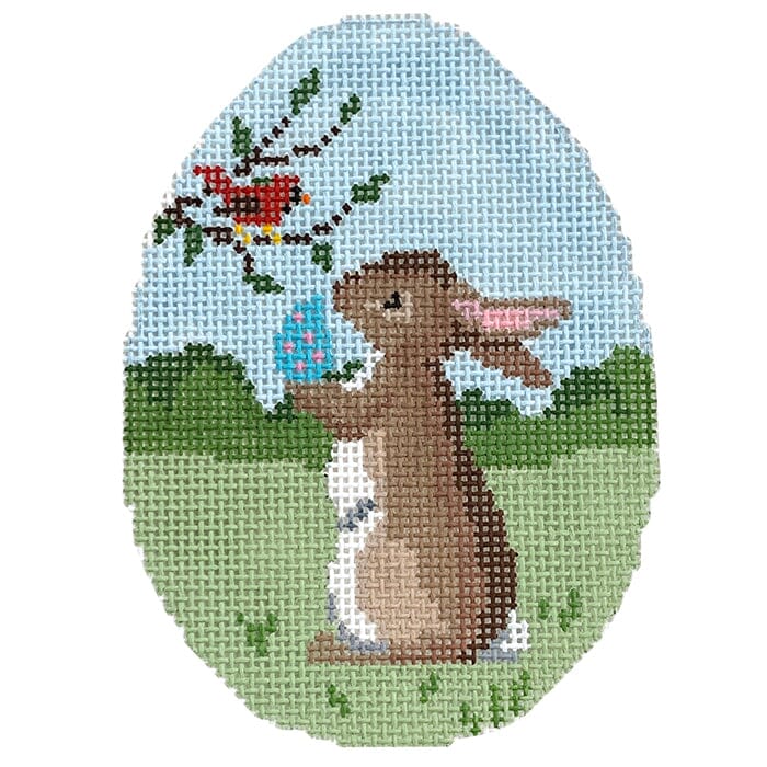 Rabbit with Cardinal Egg Painted Canvas Susan Roberts Needlepoint Designs Inc.
