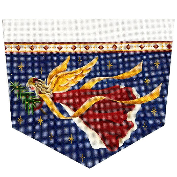 Red Angel Stocking Cuff on 18 Painted Canvas Rebecca Wood Designs - 1