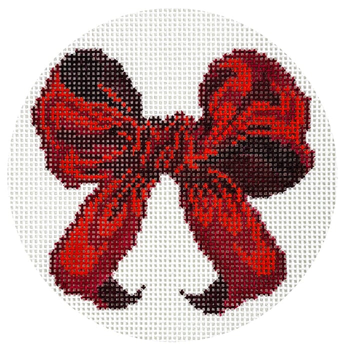 Red Bow 4" Round Painted Canvas All About Stitching/The Collection Design - 1